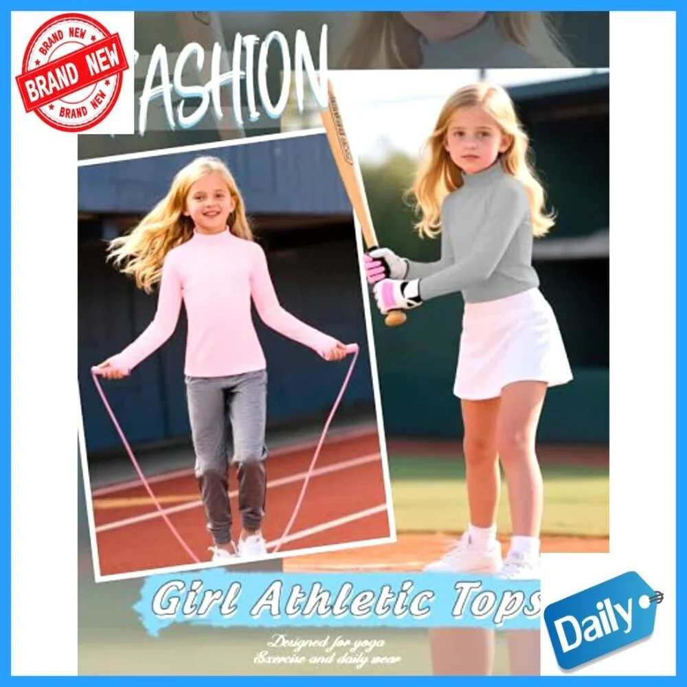 Girls Long Sleeve Mock Neck Athletic Shirts 4-Pack Thumbhole Activewear